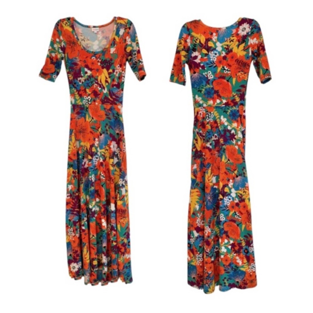 LuLaRoe floral maxi dress, short sleeve multi-color, Size XS